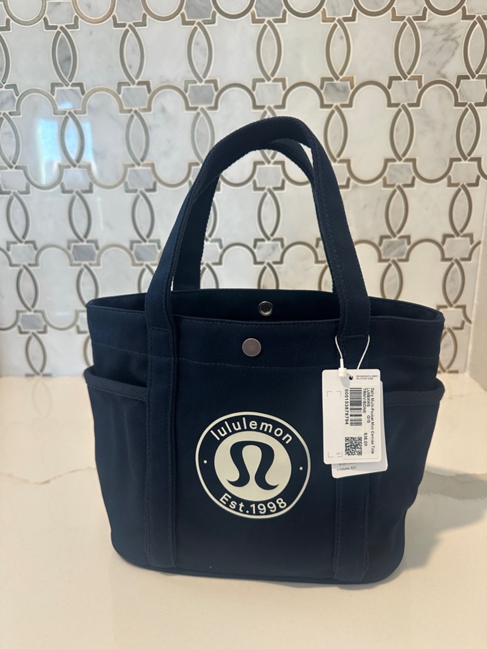 Lululemon Daily Multi-Pocket Mini Canvas Tote Bag 6.5L. NWT TRNV/BONE